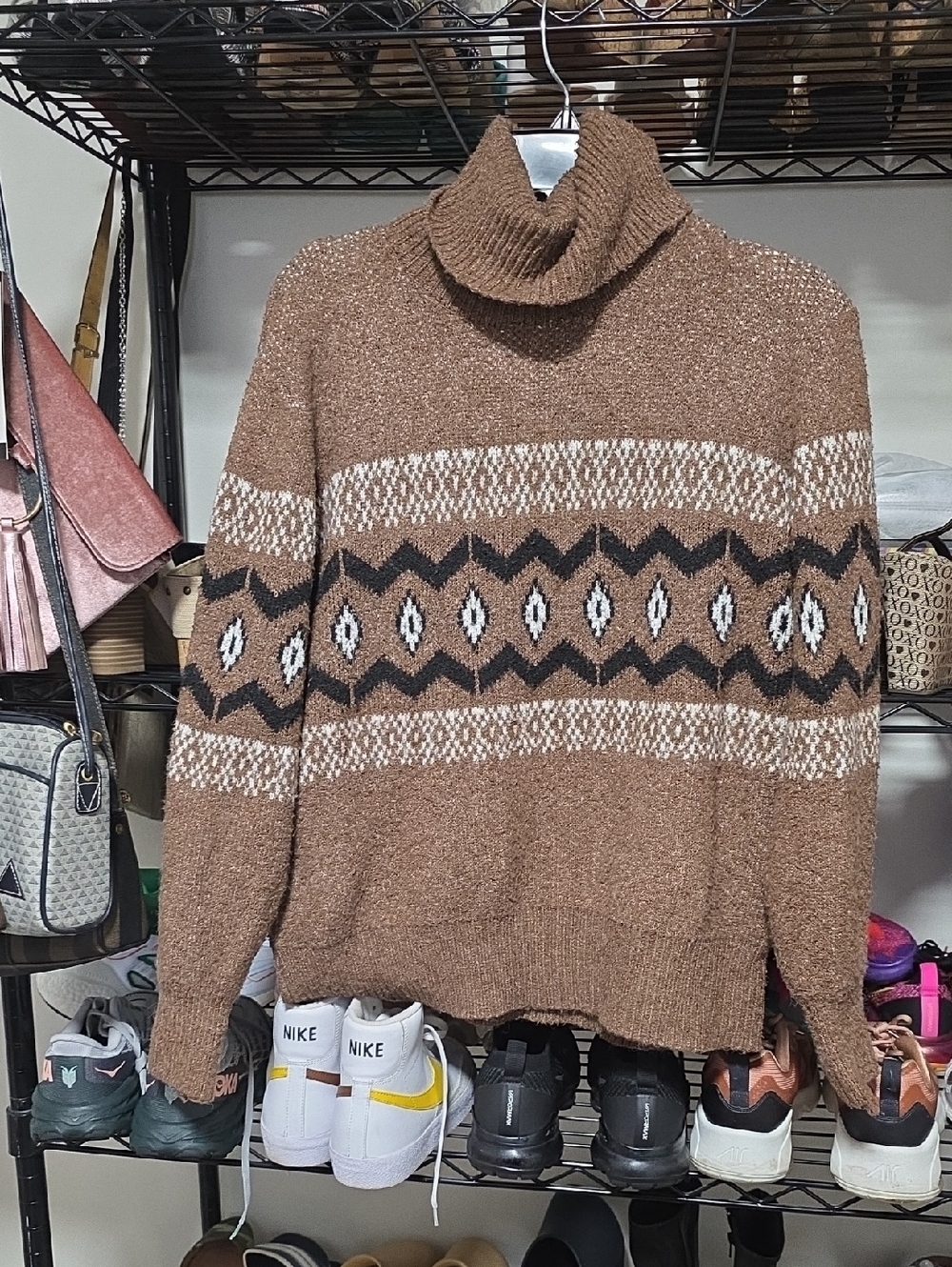 Olive & Oak Brown Fair Isle Turtleneck Sweater